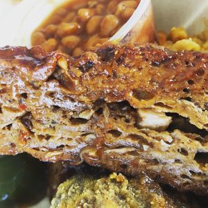 Zoomed in on the jackfruit ribz at Compton Vegan in Carson