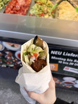 flafenbrot with extra hummus and eggplant  at Sesam Falafelbar in Zurich