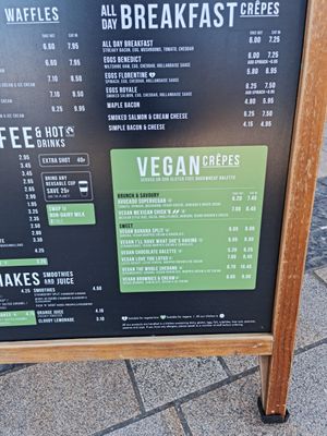 Vegan menu at Crêpeaffaire in Bromley