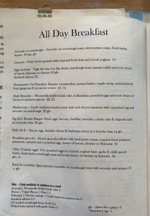 all day breakfast menu  at Nana and Da's in Kedron