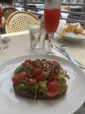 Toast and strawberry mimosa  at The Front Porch Cafe in Miami Beach