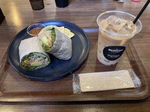 Burrito and oat latte  at Very Veggy-SALAD WORKS- in Fujisawa