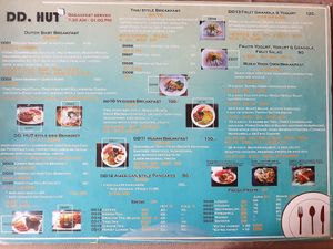 Breakfast menu at DD Hut in Koh Tao
