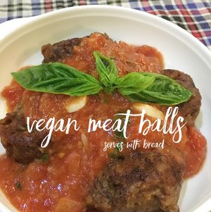 Tender vegan balls with tomatoes sauce and bread at Galeria in Hanoi