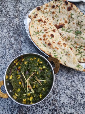 corn palak and garlic naan w/o butter at Utpala Café in Kathmandu