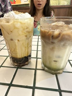 Brown sugar boba mylk tea and dirty matcha   at Burgreens - Oakwood in Jakarta