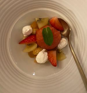 Dessert - strawberry sorbet. This was absolutely delicious, the best dish    at Food Does Matter 푸드더즈매터 in Seoul