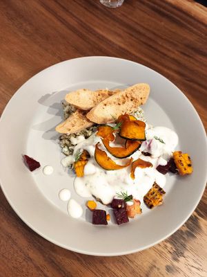 Caulbicon (cauliflower, beet, corn) salaf at Food Does Matter 푸드더즈매터 in Seoul