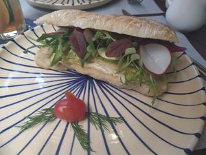 Ciabatta sandwich with hummus and avocado at Tartine Saigon - Binh Thanh in Ho Chi Minh City