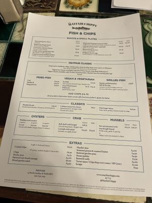 Menu  at Mayfair Chippy in West London