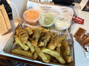 Vegan fish and chips  at Mayfair Chippy in West London
