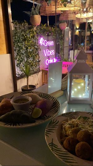 Empanadas with different flavors and sweet potato gnocchi with falafel topping instead of avocado  at Satiba in Arequipa