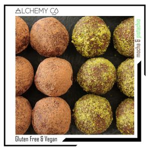 Vegan + Gluten Free Cacao Bliss Balls + Pistachio Matcha Balls at Enso Vegan Lifestyle Bar in Limassol