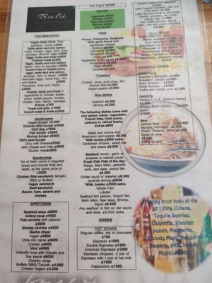 Menu English at Restobar Balú in Quepos
