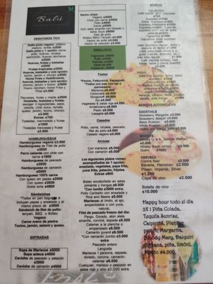 Menu Spanish at Restobar Balú in Quepos