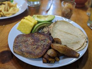 Vegan gallo pinto (3.5k CRC) at Restobar Balú in Quepos