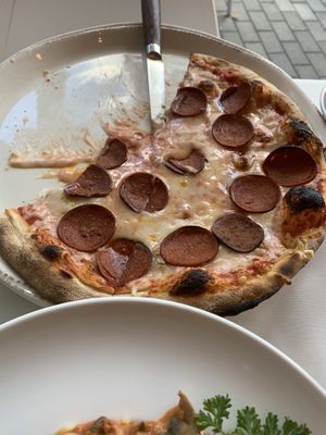 Pepperoni Pizza  (my apologies this is after we started eating so good almost forgot to take pic)  at Amor Di Pasta in Miami