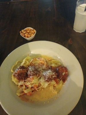 Homemade "beans" meatball pasta. at Karamba Restobar  in Paracas