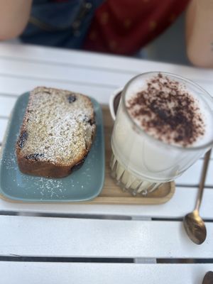 Vegan banan bread and hot chocolate   at Nuts in Biarritz