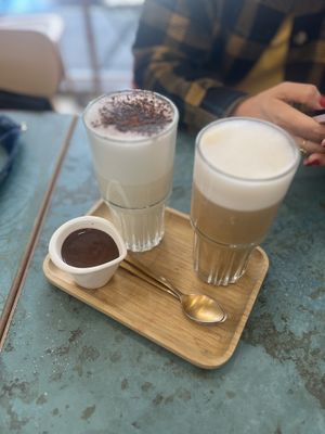 Latte and hot chocolate   at Nuts in Biarritz