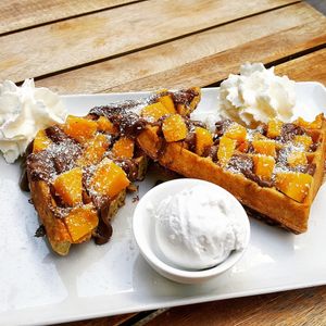 Nutella mango and coco chantilly waffle at La Gaufrerie in Paris