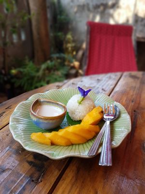 Sticky Rice with mango and coconut cream at Little Eden in Dawei in Dawei