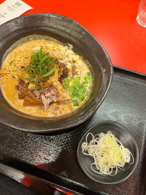 vegan tan tan with extra green onion side  at Jikasei Mensho in Tokyo