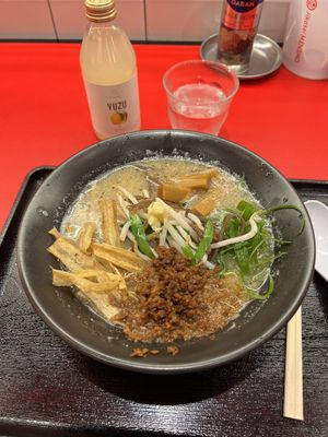 Miso ramen with added menma  at Jikasei Mensho in Tokyo