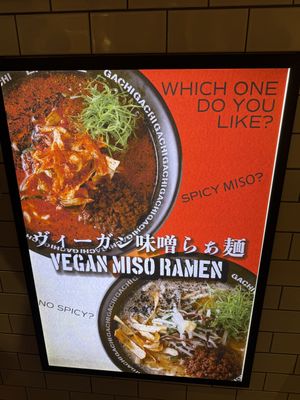 Sign highlighting Vegan options  at Jikasei Mensho in Tokyo