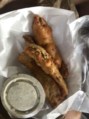 Fried pickle spears w/ vegan ranch  at Antonio's Pizzeria in Pittsburgh