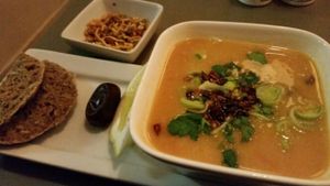 lentil soup and Rye nut bread with some Bombay mix at Cafe N in Copenhagen