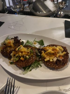 Vegan fried green tomatoess  at Poor Calvin's in Atlanta