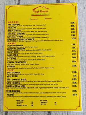 Menu 1 at Vegi House in Singaraja
