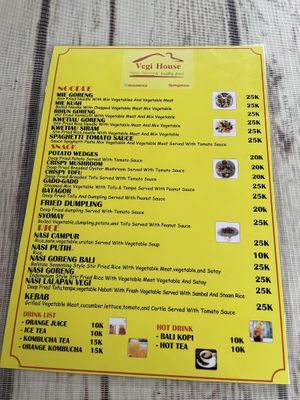 Menu  at Vegi House in Singaraja