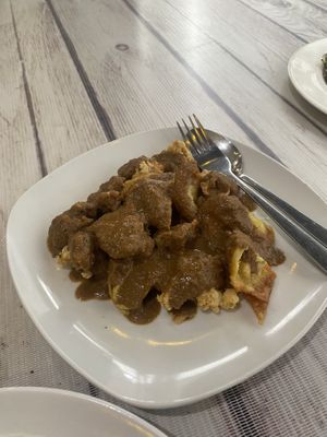 Batagor (tofu with dumplings in peanut sauce)  at Vegi House in Singaraja