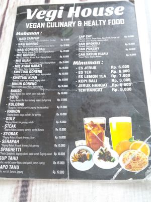 menu (dec 2019) at Vegi House in Singaraja