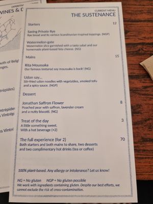 Menu at Ventre Content in Liege