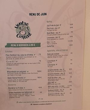 Menu June 2020 at Ventre Content in Liege