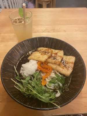 Vegan udon noodles  at BON in Prague