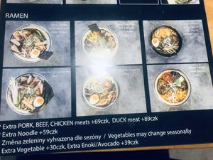 Menu, vegan ramen bottom right corner at BON in Prague