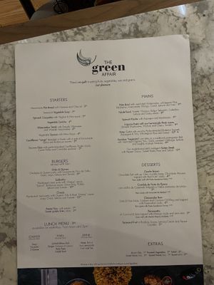 The menu at The Green Affair - Chiado in Lisbon