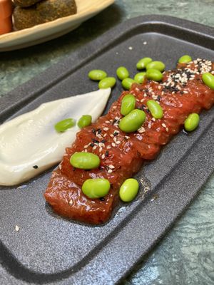 Watermelon tataki with teriyaki edamame and wasabi mayonnaise  at The Green Affair - Chiado in Lisbon