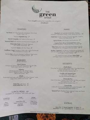Menu at The Green Affair - Chiado in Lisbon