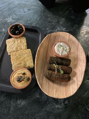 olives with bread & spinach croquettes  at The Green Affair - Chiado in Lisbon