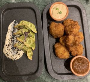 Gyozas y coliflower wings  at The Green Affair - Chiado in Lisbon