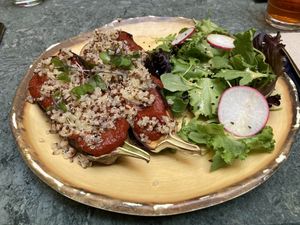 Aubergines uit de oven (met tomaat en quinoa)   at The Green Affair - Chiado in Lisbon