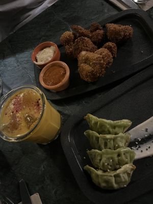 Cauliflower wings and gyoza  at The Green Affair - Chiado in Lisbon