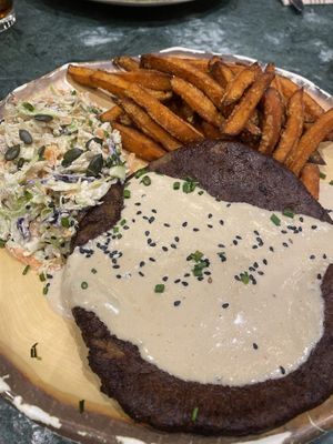 Steak and sweet potato fries   at The Green Affair - Chiado in Lisbon