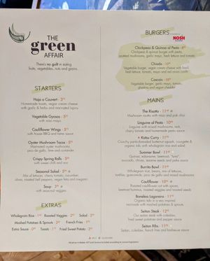 Menu at The Green Affair - Chiado in Lisbon