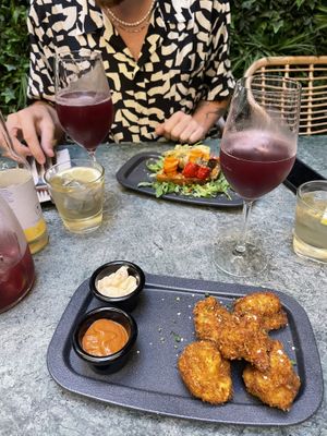 cauliflower wings and bruschetta (and sangria)  at The Green Affair - Chiado in Lisbon